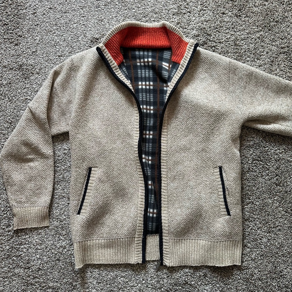 Custom Fleeced-Lined Wool Zip-Up Cardigan